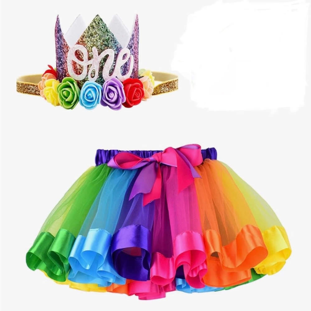 Rainbow Tutu Skirt and Crown Set